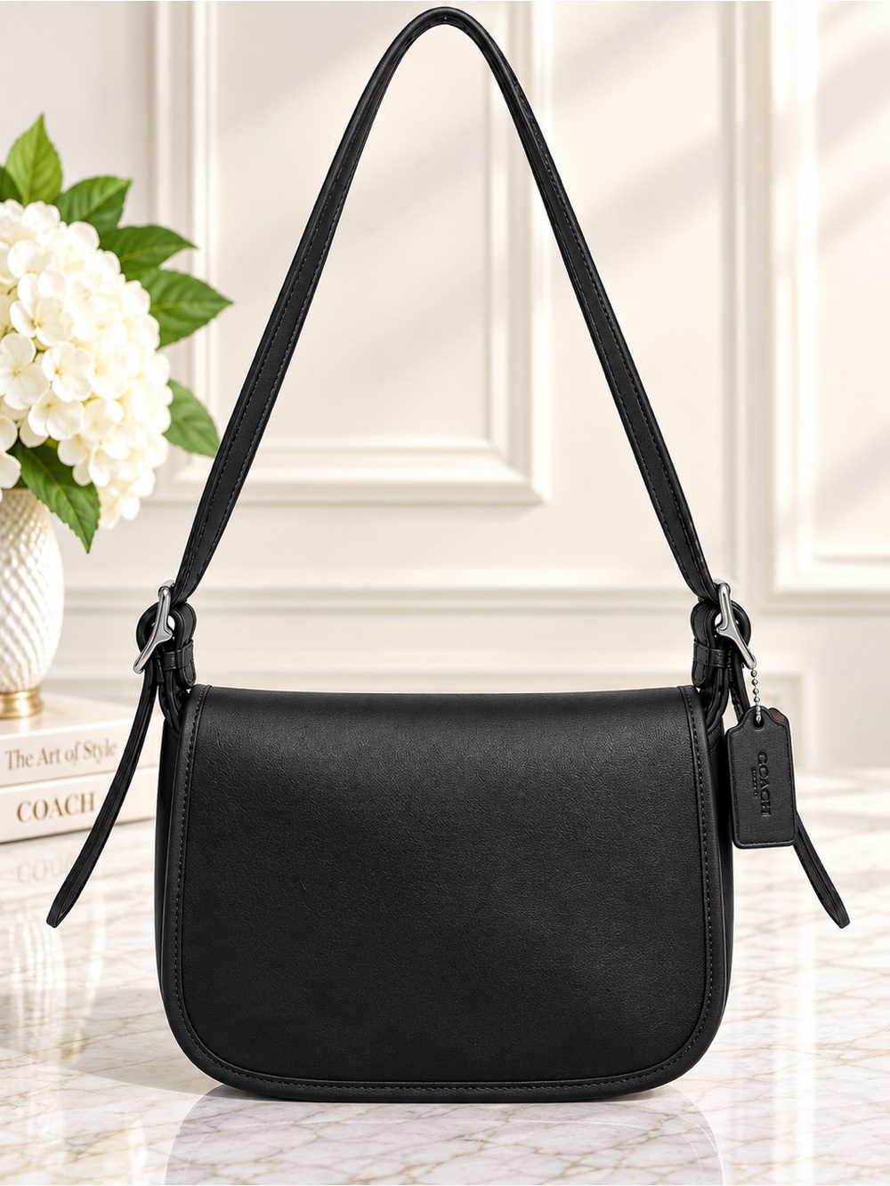 Vintage Y2K Coach Black Leather Flap Shoulder Bag Crossbody Purse
